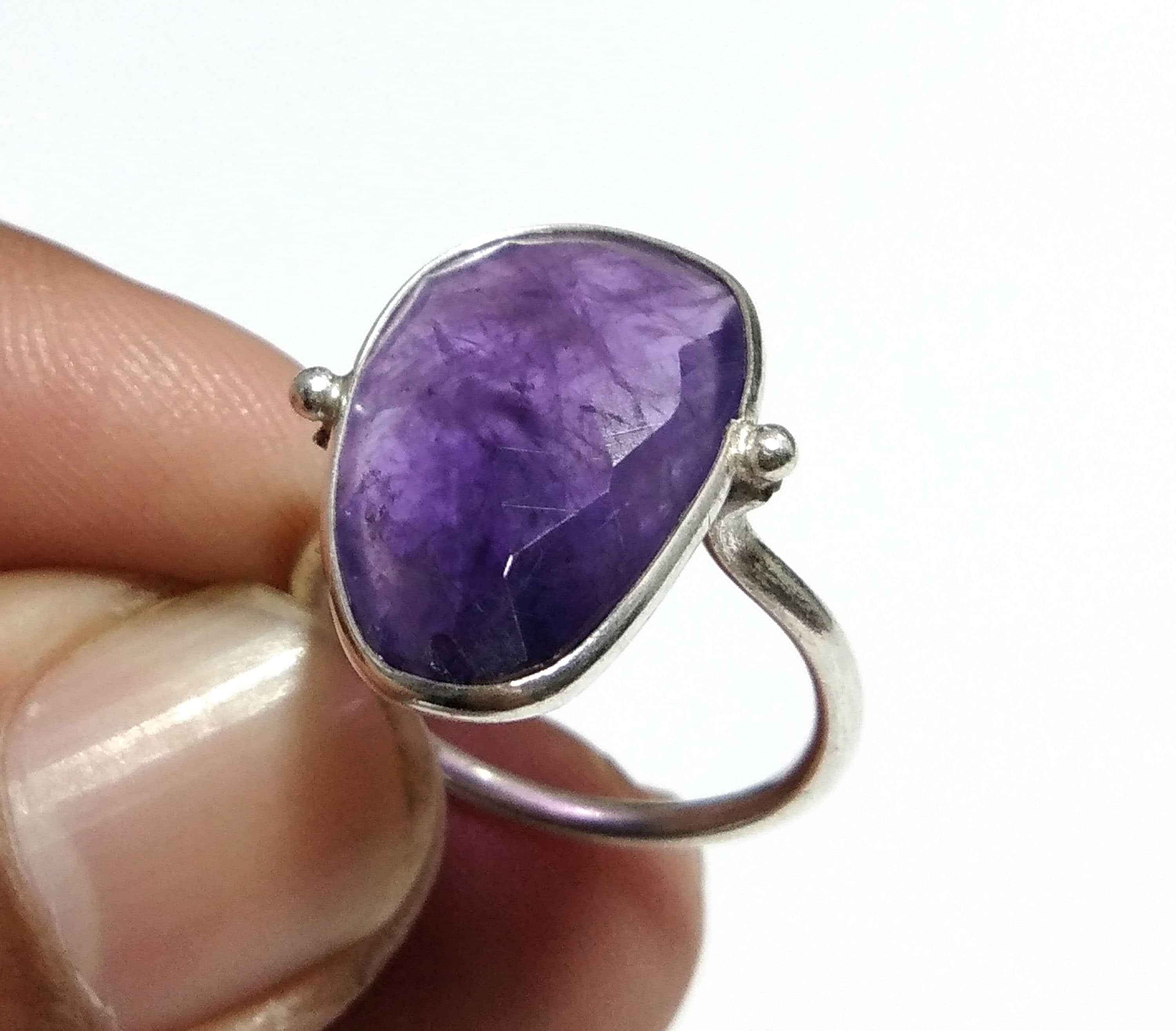 Amethyst Checker Cut Stone Ring, 925 Starling Silver Ring, Gemstone Size 18x14mm Natural Purple Amethyst Stone Gift Wedding Ring Jewelry